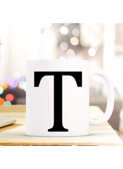 Tasse Becher mit Buchstabe T Geschenk mit Buchstabenmotiv Kaffeetasse Buchstabentasse mit großem T Kaffeebecher ts819