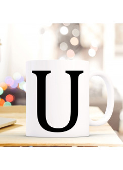 Tasse Becher mit Buchstabe U Geschenk mit Buchstabenmotiv Kaffeetasse Buchstabentasse mit großem U Kaffeebecher ts820