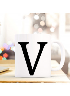 Tasse Becher mit Buchstabe V Geschenk Kaffeetasse Buchstabentasse mit großem V Kaffeebecher ts821