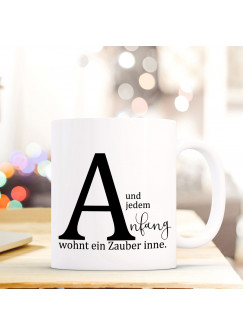 Tasse Becher mit Buchstabe A und Spruch jedem Anfang" Geschenk Kaffeetasse Buchstabentasse mit Spruch Kaffeebecher ts825"