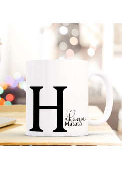 Tasse Becher mit Buchstabe H und Spruch „Hakuna Matata" Geschenk Kaffeetasse Buchstabentasse mit Motto Kaffeebecher ts832