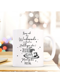 Tasse Becher Faultier & Spruch Wochende in Zeitlupe sehen Kaffeetasse Faultiertasse Kaffeebecher ts841