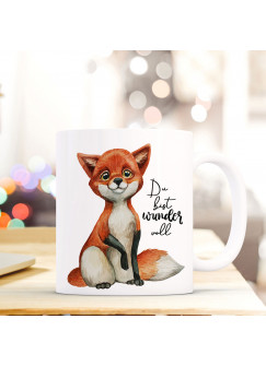 Tasse Becher bedruckt mit Fuchs & Spruch Du bist wundervoll Kaffeetasse Kaffeebecher ts842