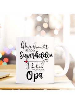 Tasse Becher mit Spruch Superhelden meinen Opa Kaffeebecher Geschenk Spruchbecher ts843