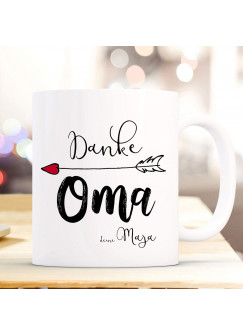 Tasse Becher Kaffeetasse mit Spruch Danke Oma & Wunschnamen Name Geschenk Spruchbecher ts847