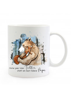 Tasse Becher Bär mit Eichhörnchen & Spruch Hinter tollen Tochter steht tollerer Papa Kaffeebecher Geschenk Spruchbecher ts863