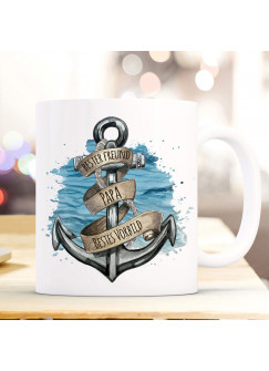 Tasse Becher maritim Anker mit Banderole & Spruch Bester Freund Papa Bestes Vorbild Kaffeebecher Geschenk Spruchbecher ts864