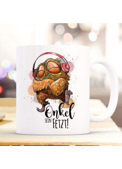 Tasse Becher mit Eule & Spruch Onkel sein fetzt Kaffeebecher Geschenk ts871