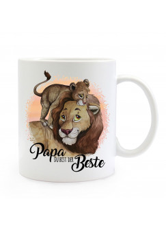 Tasse Becher Löwe Löwenjunges & Spruch Papa der Beste Kaffeebecher Geschenk Spruchbecher ts874