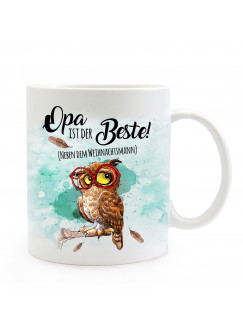 Tasse Becher Eule mit Brille & Spruch Opa ist der Beste Kaffeebecher Geschenk Spruchbecher ts891