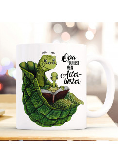 Tasse Becher mit Schildkröte & Spruch Opa du bist mein Allerbester Kaffeebecher Geschenk Spruchbecher ts893