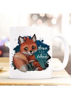 Tasse Becher Fuchs Fuchsmama mit Junges & Spruch Mama mein Zuhause Kaffeebecher Geschenk Spruchbecher ts896