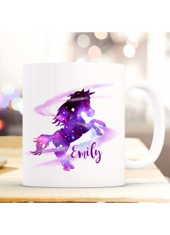 Tasse Becher Kaffeetasse mit galaktisches Einhorn Galaxie & Wunschnamen Name Geschenk Spruchbecher ts901