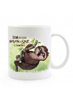 Tasse Becher Motiv mit Faultier & Spruch Bin neben der Spur Kaffeebecher Geschenk Spruchbecher ts906