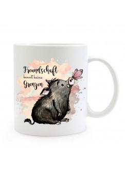 Tasse Becher Motiv Schwein & Schmetterling Spruch Freundschaft Kaffeebecher Geschenk Spruchbecher ts910