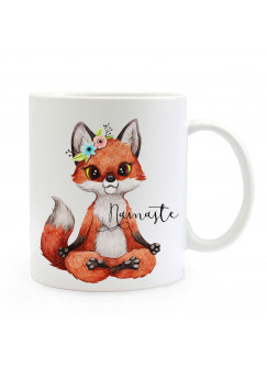 Tasse Becher Motiv Fuchs Blümchen Spruch Namaste Kaffeebecher Geschenk Spruchbecher ts912