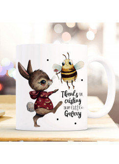 Tasse Becher Motiv Hase & Biene Spruch Thanks for existing... Kaffeebecher Geschenk Spruchbecher ts927