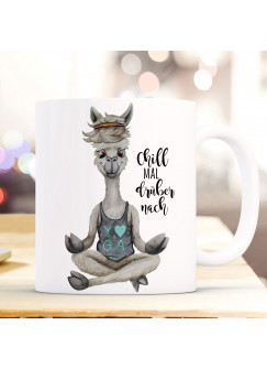 Tasse Becher Motiv Alpaka Yoga Spruch Chill mal drüber nach Kaffeebecher Geschenk Spruchbecher ts934