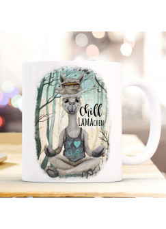 Tasse Becher Motiv Lama Yoga Spruch Chill Lamachen im Wald Kaffeebecher Geschenk Spruchbecher ts936