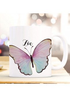 Tasse Becher Motiv bunter Schmetterling mit Name Wunschname Kaffeebecher Geschenk Spruchbecher ts938