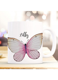 Tasse Becher Motiv schöner Schmetterling mit Name Wunschname Kaffeebecher Geschenk Spruchbecher ts939