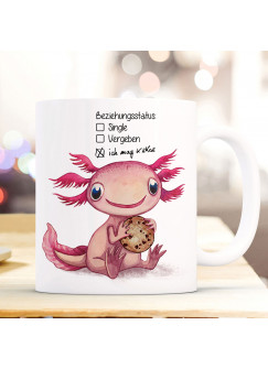 Tasse Becher Motiv Axolotl Spruch Beziehungsstatus: ich mag Kekse Kaffeebecher Geschenk Spruchbecher ts946