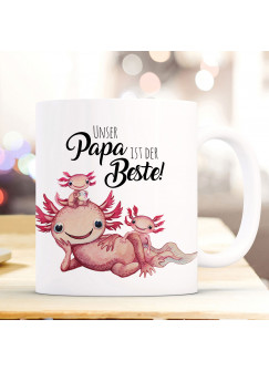 Tasse Becher Motiv Axolotl Papa mit Kinder Spruch Papa der Beste Kaffeebecher Geschenk Spruchbecher ts951