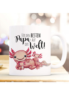 Tasse Becher Motiv Axolotl Papa mit Kinder Spruch Besten Papa der Welt Kaffeebecher Geschenk Spruchbecher ts952