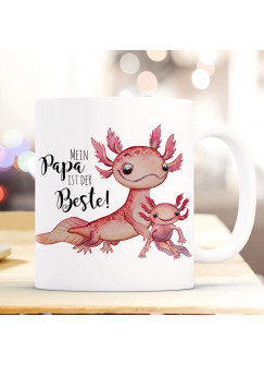 Tasse Becher Motiv Axolotl Papa mit Kinder Spruch Papa ist der Beste Kaffeebecher Geschenk Spruchbecher ts954