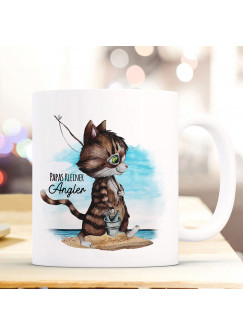 Tasse Becher Kater Katze Kätzchen Angelkatze Angel Spruch Papas kleiner Angler Kaffeebecher Geschenk Spruchbecher ts959