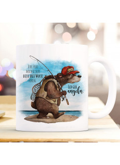 Tasse Becher Kaffeetasse Angler Bär Angel Spruch Ich gehe angeln Kaffeebecher Geschenk Spruchbecher ts965