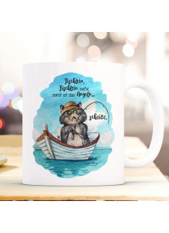 Tasse Becher Kaffeetasse Kater Katze Kätzchen Angelkater Angel Spruch Fischlein beiße sonst scheiße Kaffeebecher Geschenk Spruchbecher ts967