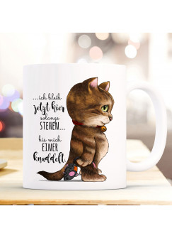 Tasse Becher Kaffeetasse Kater Katze Kätzchen Spruch bis mich einer knuddelt Kaffeebecher Geschenk Spruchbecher ts969