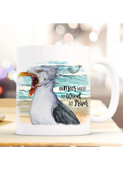 Tasse Becher Kaffeetasse Möwe Vogel Spruch Am Meer macht der Wind die Frisur Kaffeebecher Geschenk Spruchbecher ts978