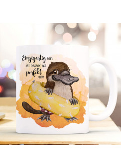 Tasse Becher Kaffeetasse Schnabeltier mit Schwimmring Spruch Einzigartig perfekt Kaffeebecher Geschenk Spruchbecher ts984