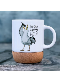 Tasse Becher Keramiktasse mit Kork Korktasse Möwe maritim Spruch sing Moin oder Moin Schnegge Kaffeepott Kaffeebecher Kaffeetasse Geschenk tsk04 tsk05