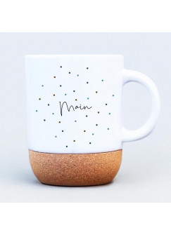 Tasse Becher Keramiktasse mit Kork Korktasse Punkte braun blau oder braun orange Spruch Moin Kaffeepott Kaffeebecher Kaffeetasse Geschenk tsk06 tsk07