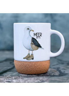 Tasse Becher Keramiktasse mit Kork Korktasse Frau Möwe maritim Spruch Meer bitte Kaffeepott Kaffeebecher Kaffeetasse Geschenk tsk08