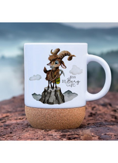 Tasse Becher Keramiktasse mit Kork Korktasse Ziege Steinbock Spruch Wenn der Berg ruft Kaffeepott Kaffeebecher Kaffeetasse Geschenk tsk11