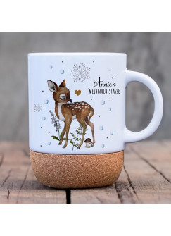 Tasse Becher Keramiktasse mit Kork Korktasse Weihnachten Reh Wunschname Name Weihnachtstasse Kaffeepott Kaffeebecher Kaffeetasse Geschenk tsk20