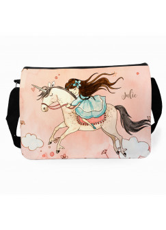 Schultertasche Schultasche Tasche Elfe Fee mit Einhorn und Wunschnamen tsu16