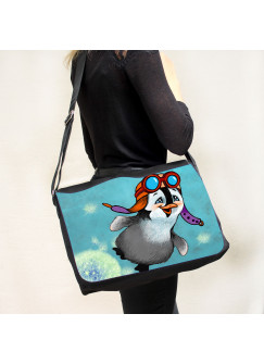 Schultertasche Schultasche Tasche Umhängetasche Pinguin mit Pilotenmütze Pusteblume Löwenzahn tsu53