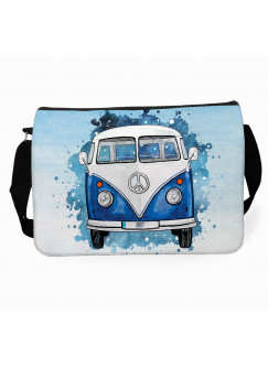 Schultertasche Schultasche Tasche Umhängetasche blauer Bulli Bus Front vorne & Name Wunschname tsu75