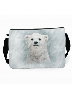 Schultertasche Schultasche Tasche Umhängetasche Eisbär Bär im Schneesturm & Name Wunschname tsu83