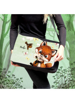 Schultertasche Schultasche Tasche Umhängetasche Federtasche Federmappe Fuchs Füchschen Vogel Schmetterlinge Wunschname Geschenk Bundle36 tsu94 fm238