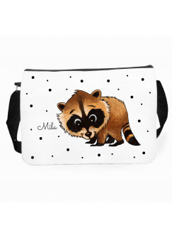 Schultertasche Schultasche Kindertasche Umhängetasche Tasche Waschbär mit Punkten und Wunschnamen satchel sling bag school bag kids bag childrens bag raccoon with dots and custom name tsu09