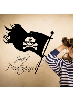 Wandtattoo Piratenflagge Totenkopf Pirat mit Wunschnamen M1355