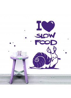 Wandtattoo süße Schnecke mit Spruch "I heart Slow food" M1942