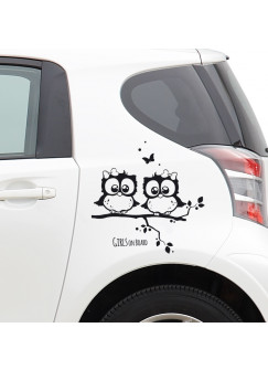 Autotattoo Aufkleber Eulen auf Ast „Girls On Board“ M1636