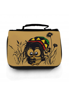 Waschtasche Kosmetiktasche Bob Marley Reggae Eule im Gras mit Gitarre wt057